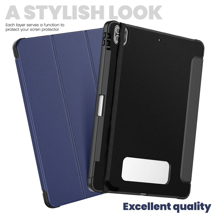 Para iPad Pro 12.9 (2022) / (2021) / (2020) / (2018) Leather Case Dual Mode Stand Smart Tablet Cover - Navy Blue