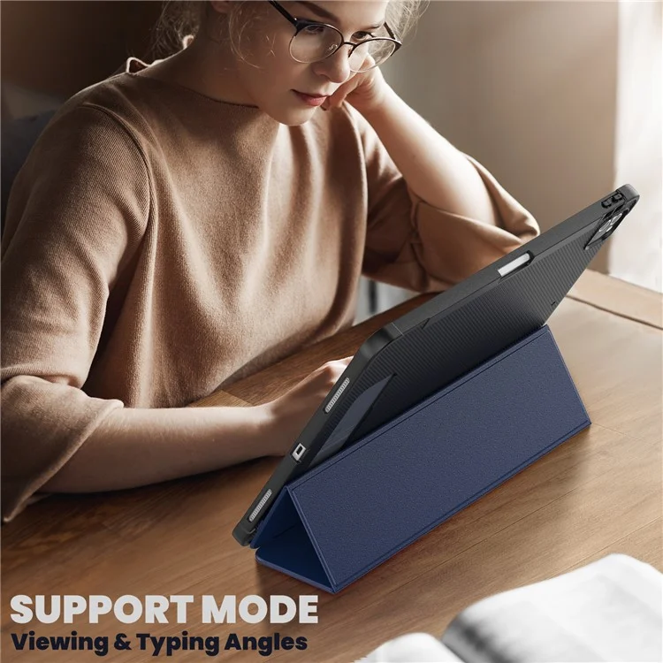Para iPad Pro 12.9 (2022) / (2021) / (2020) / (2018) Leather Case Dual Mode Stand Smart Tablet Cover - Navy Blue