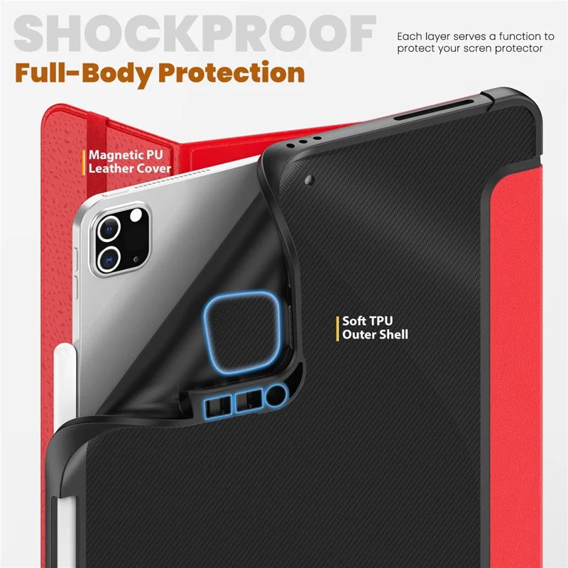 For iPad Pro 12.9 (2022) / (2021) / (2020) / (2018) Leather Case Dual Mode Stand Smart Tablet Cover - Red