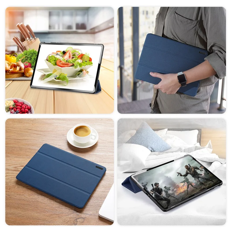DUX DUCIS Domo Series for Xiaomi Redmi Pad Pro / Pad Pro 5G / Poco Pad 4G / Poco Pad 5G Leather Case Tri-Fold Stand with Pencil Holder - Blue