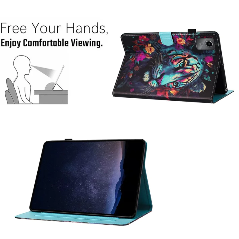 For Lenovo Tab M11 / Xiaoxin Pad 11 2024 PU Leather Case Pattern Tablet Stand Cover with Card Slots - Tiger