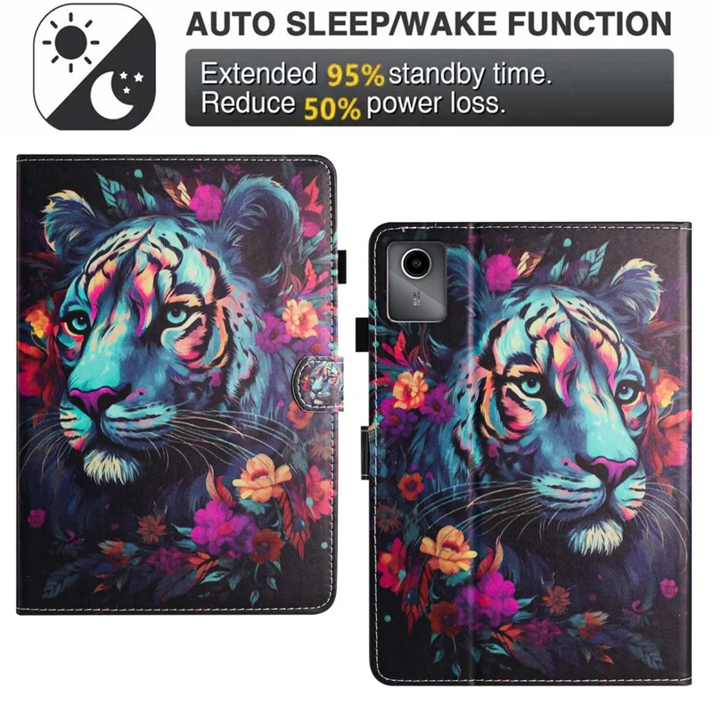 For Lenovo Tab M11 / Xiaoxin Pad 11 2024 PU Leather Case Pattern Tablet Stand Cover with Card Slots - Tiger
