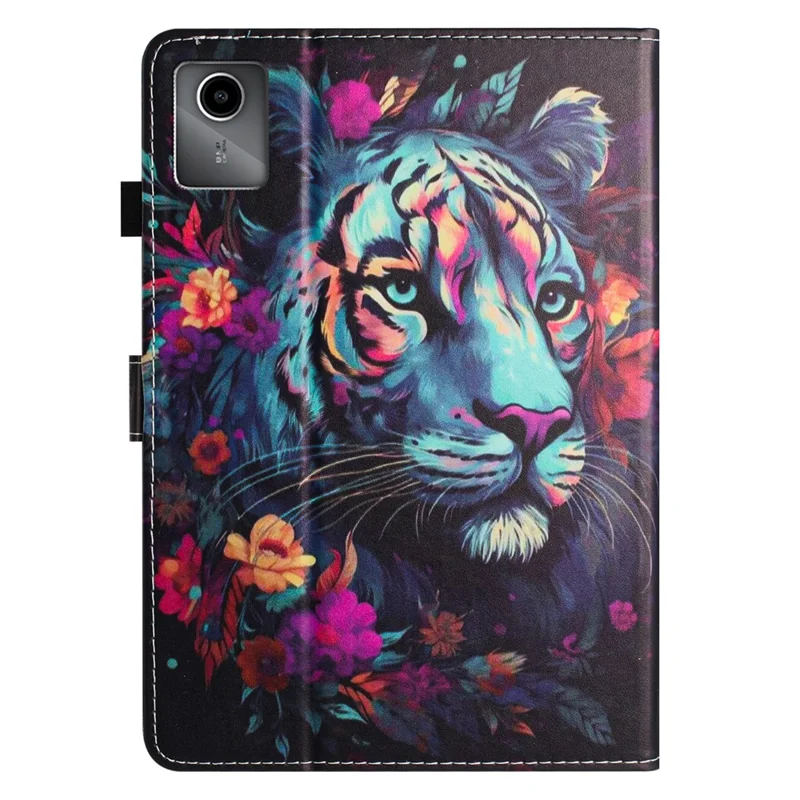 For Lenovo Tab M11 / Xiaoxin Pad 11 2024 PU Leather Case Pattern Tablet Stand Cover with Card Slots - Tiger