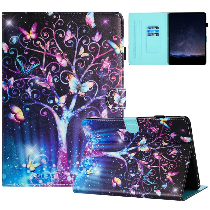 For Amazon Kindle Paperwhite (2015)/2 (2015)/3 (2015)/4 (2018) Leather Case Pattern Printing Card Holder Cover - Meteor Butterfly