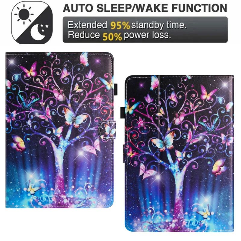 For Amazon Kindle Paperwhite (2015)/2 (2015)/3 (2015)/4 (2018) Leather Case Pattern Printing Card Holder Cover - Meteor Butterfly