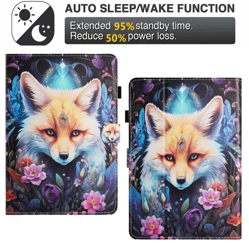 For Amazon Kindle Paperwhite (2015)/2 (2015)/3 (2015)/4 (2018) Leather Case Pattern Printing Card Holder Cover - Fox