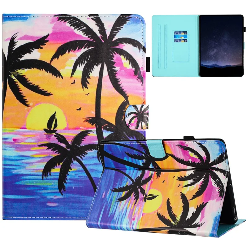 For Amazon Kindle Paperwhite 5 (2021) Case Pattern Printing PU Leather Stand Cover with Card Slots - Coconut Tree