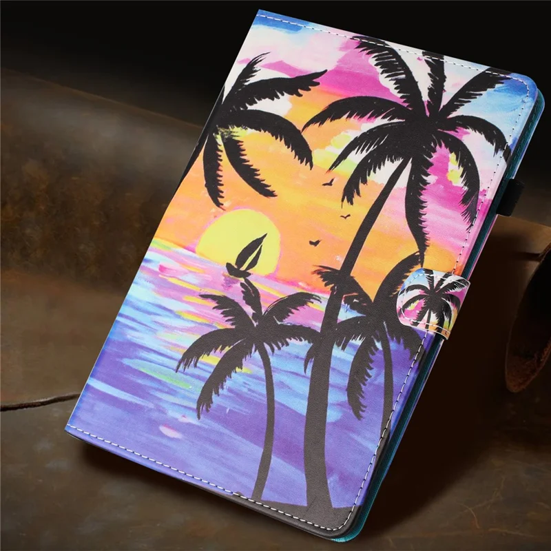 For Amazon Kindle Paperwhite 5 (2021) Case Pattern Printing PU Leather Stand Cover with Card Slots - Coconut Tree