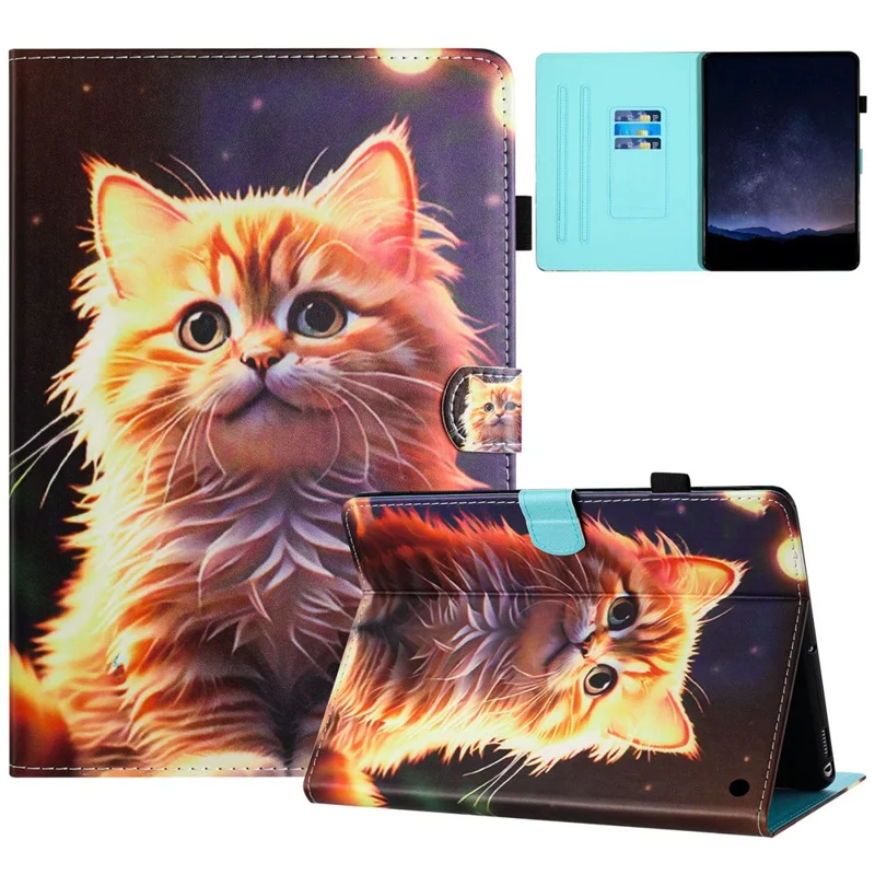 For Amazon Fire HD 10 (2023) Litchi Texture Leather Stand Case Pattern Printing Card Holder Cover - Cat