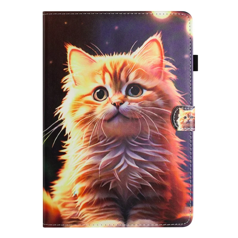 For Amazon Fire HD 10 (2023) Litchi Texture Leather Stand Case Pattern Printing Card Holder Cover - Cat