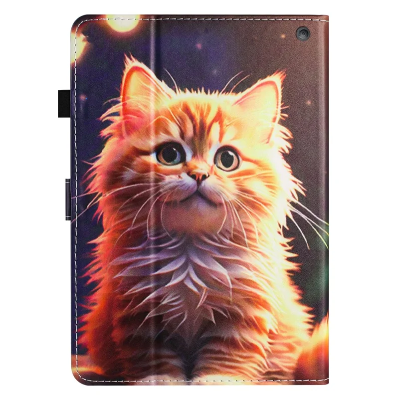 For Amazon Fire HD 10 (2023) Litchi Texture Leather Stand Case Pattern Printing Card Holder Cover - Cat
