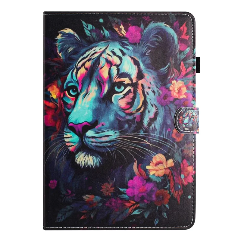 For Amazon Fire HD 10 (2023) Litchi Texture Leather Stand Case Pattern Printing Card Holder Cover - Tiger
