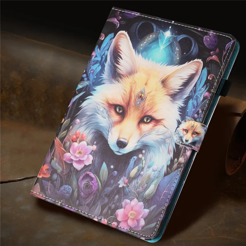 For Amazon Fire HD 10 (2023) Litchi Texture Leather Stand Case Pattern Printing Card Holder Cover - Fox
