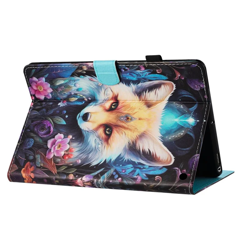 For Amazon Fire HD 10 (2023) Litchi Texture Leather Stand Case Pattern Printing Card Holder Cover - Fox