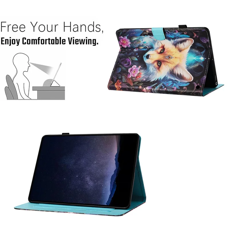 For Amazon Fire HD 10 (2023) Litchi Texture Leather Stand Case Pattern Printing Card Holder Cover - Fox