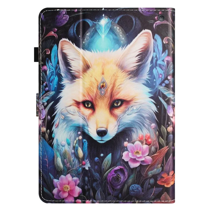 For Amazon Fire HD 10 (2023) Litchi Texture Leather Stand Case Pattern Printing Card Holder Cover - Fox