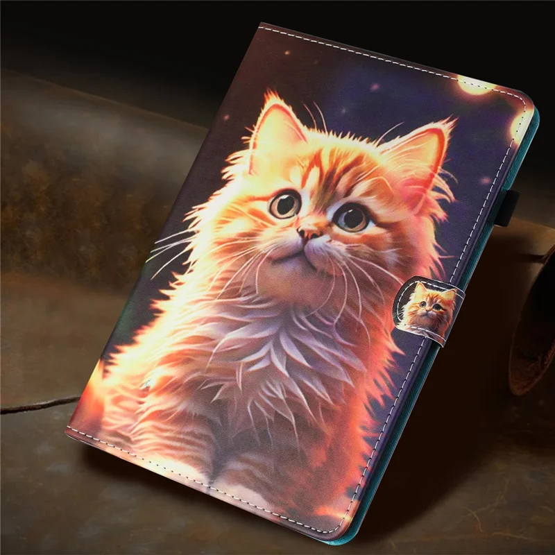 Folia na tablet Lenovo Tab M10 Plus z nadrukiem wzoru, etui z sztucznej skóry PU z funkcją uchwytu, ochrona przed upadkiem - Kot