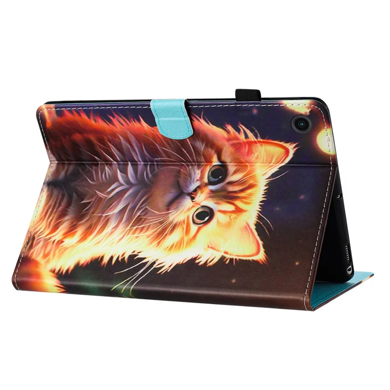 Folia na tablet Lenovo Tab M10 Plus z nadrukiem wzoru, etui z sztucznej skóry PU z funkcją uchwytu, ochrona przed upadkiem - Kot