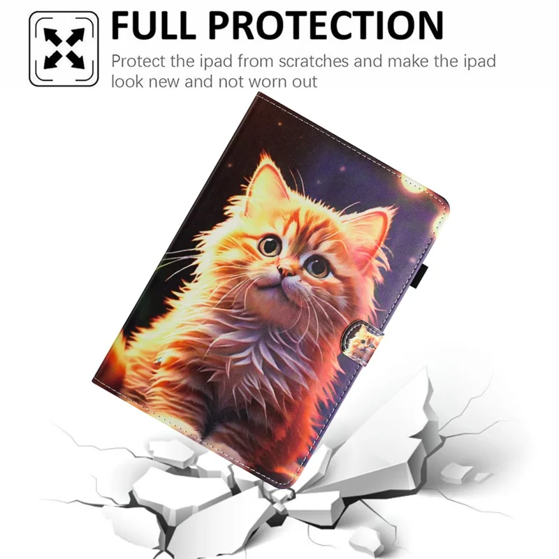 Folia na tablet Lenovo Tab M10 Plus z nadrukiem wzoru, etui z sztucznej skóry PU z funkcją uchwytu, ochrona przed upadkiem - Kot