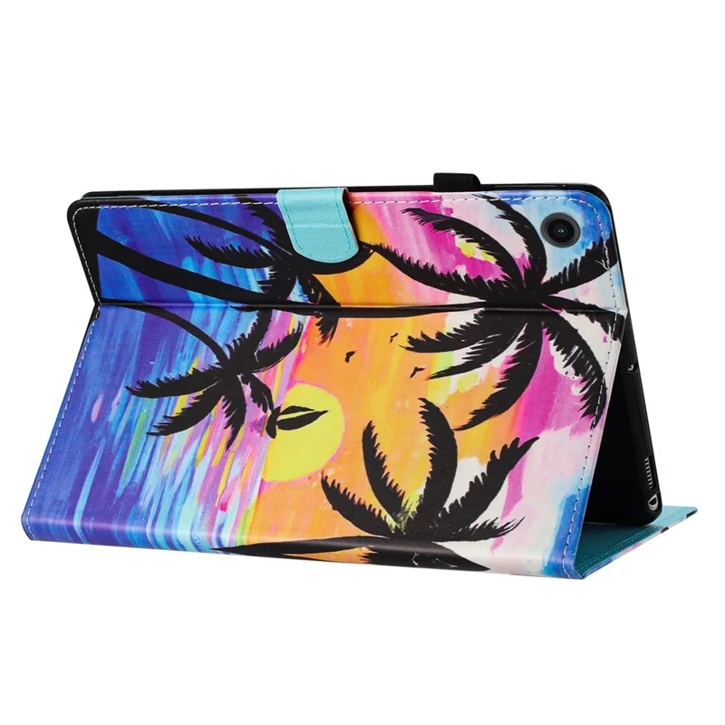 For Samsung Galaxy Tab A11 / A9   Tablet Stand Cover PU Leather Shell Pattern Case with Card Slots - Coconut Tree