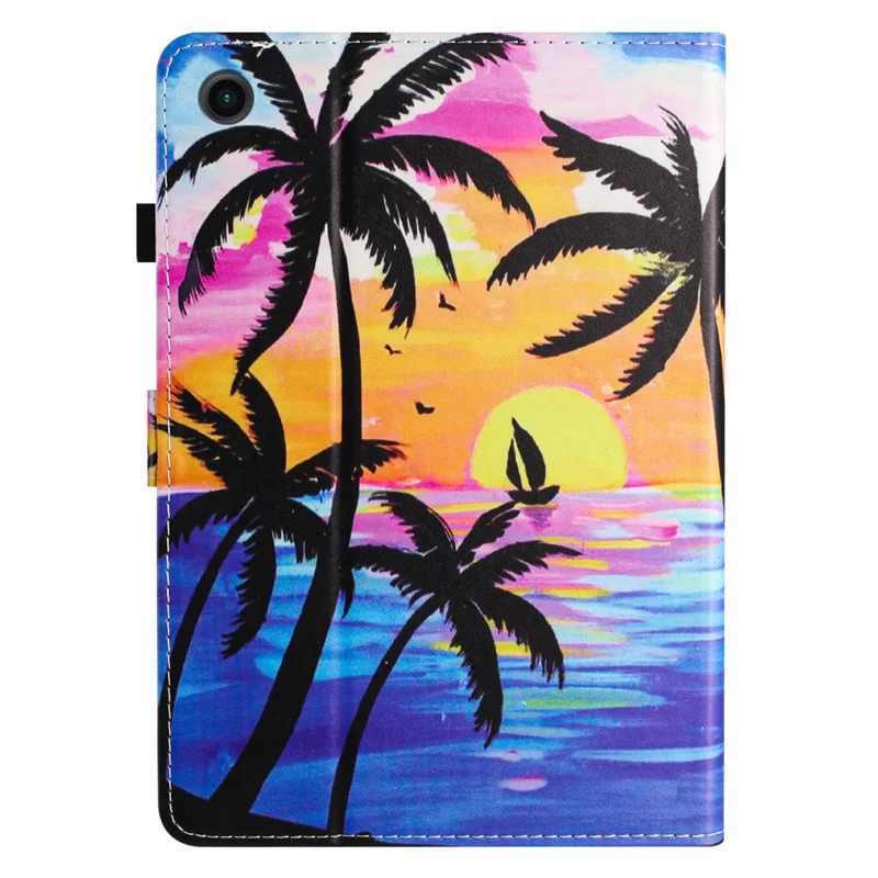 For Samsung Galaxy Tab A11 / A9   Tablet Stand Cover PU Leather Shell Pattern Case with Card Slots - Coconut Tree