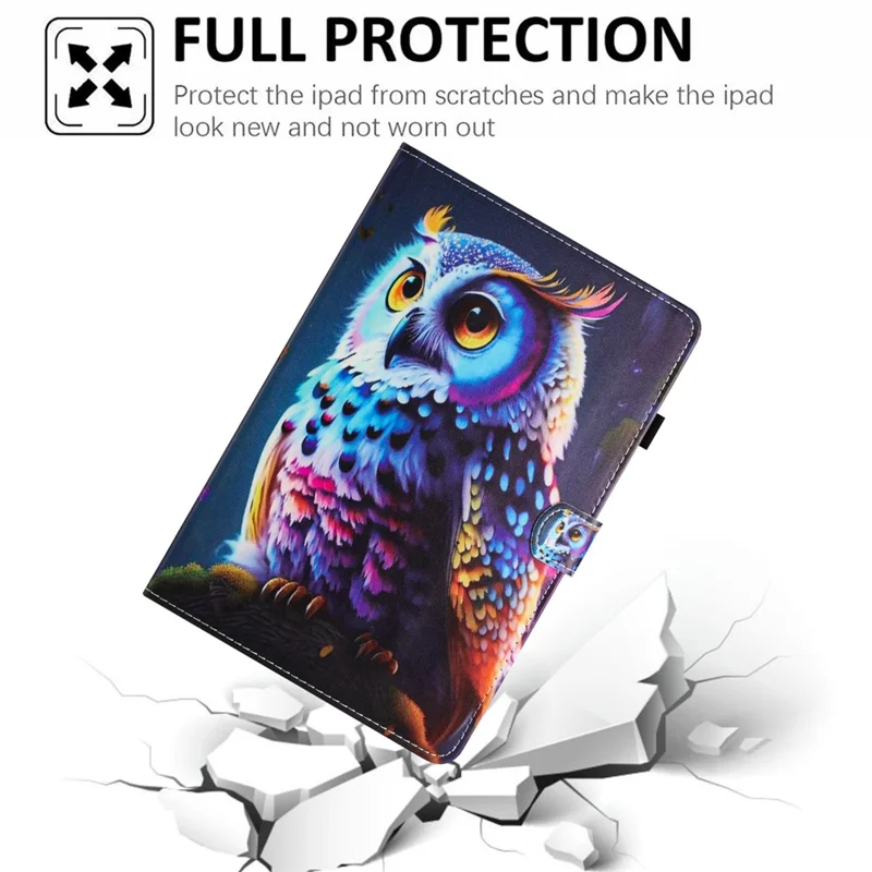 For Samsung Galaxy Tab A11 / A9   Tablet Stand Cover PU Leather Shell Pattern Case with Card Slots - Owl
