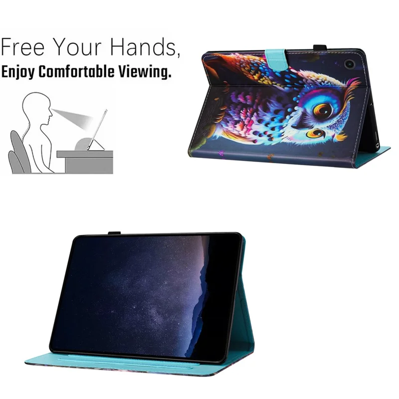 For Samsung Galaxy Tab A11 / A9   Tablet Stand Cover PU Leather Shell Pattern Case with Card Slots - Owl