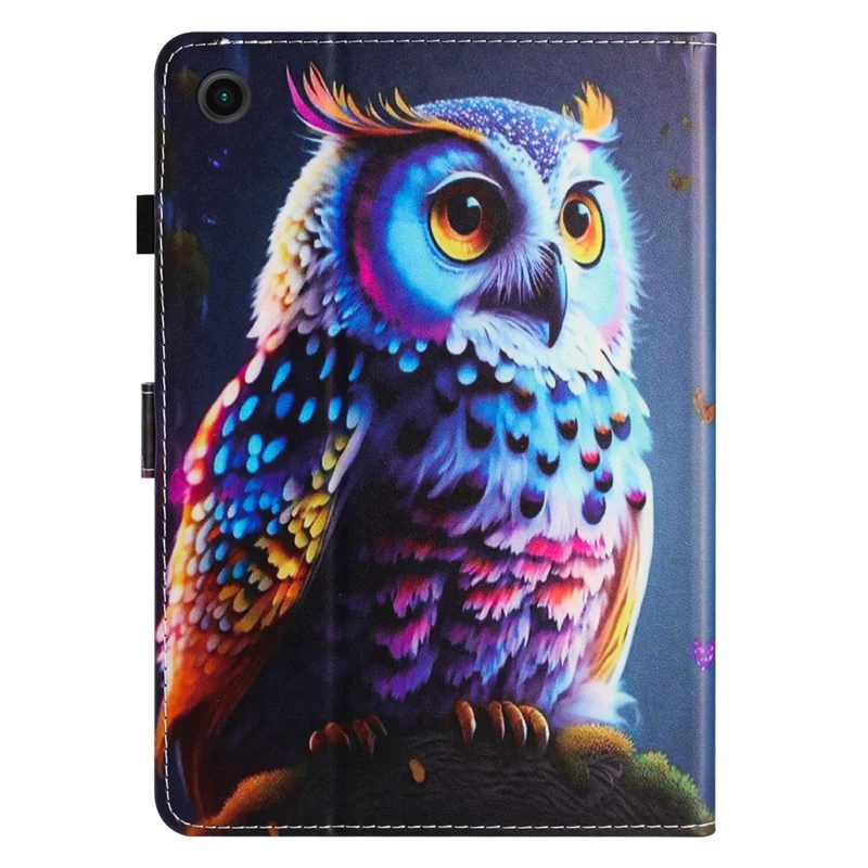 For Samsung Galaxy Tab A11 / A9   Tablet Stand Cover PU Leather Shell Pattern Case with Card Slots - Owl