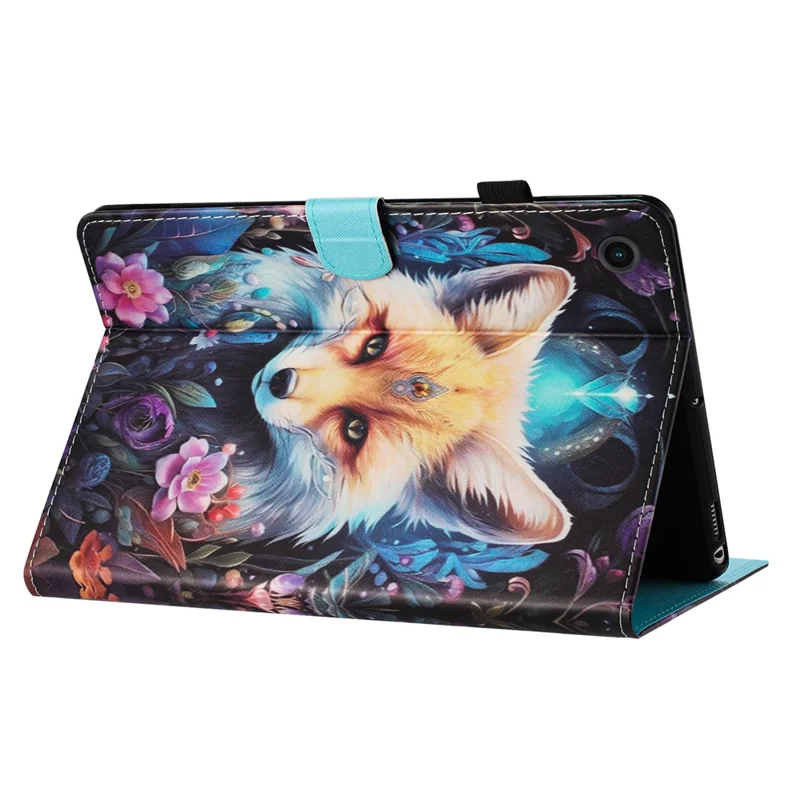 For Samsung Galaxy Tab A11 / A9   Tablet Stand Cover PU Leather Shell Pattern Case with Card Slots - Fox