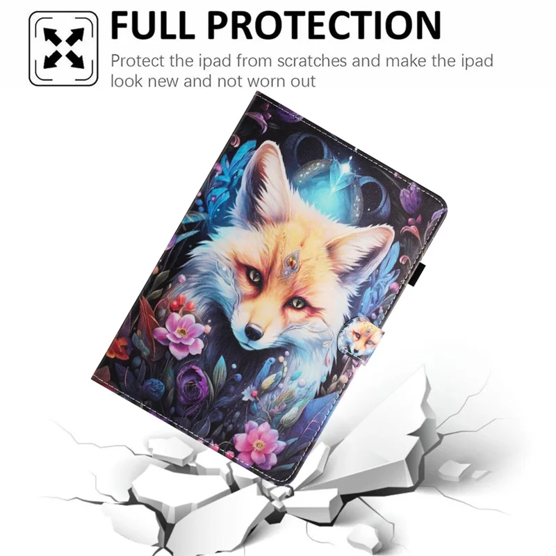 For Samsung Galaxy Tab A11 / A9   Tablet Stand Cover PU Leather Shell Pattern Case with Card Slots - Fox