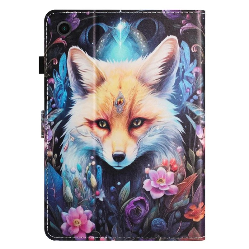 For Samsung Galaxy Tab A11 / A9   Tablet Stand Cover PU Leather Shell Pattern Case with Card Slots - Fox