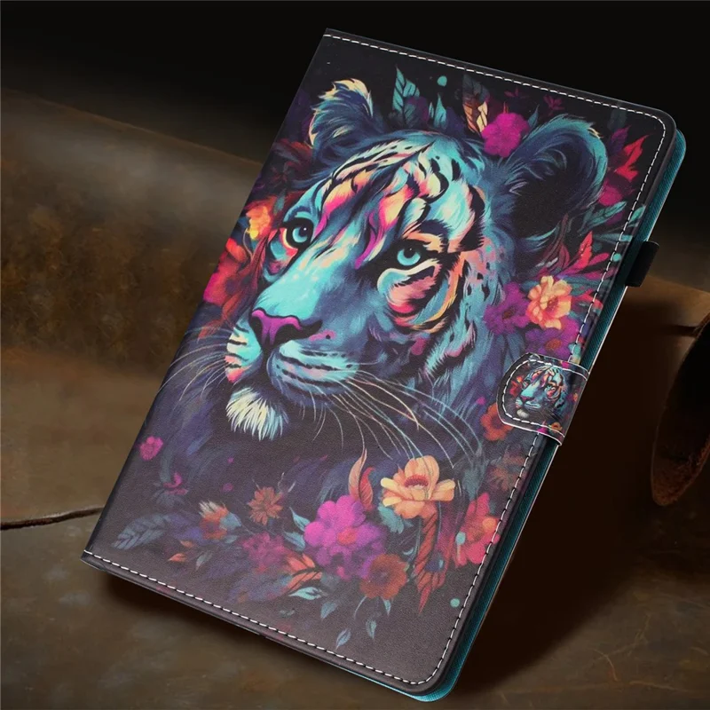 For Samsung Galaxy Tab A11+ / A9+ PU Leather Case Anti-Scratch Tablet Cover with Card Slots - Tiger