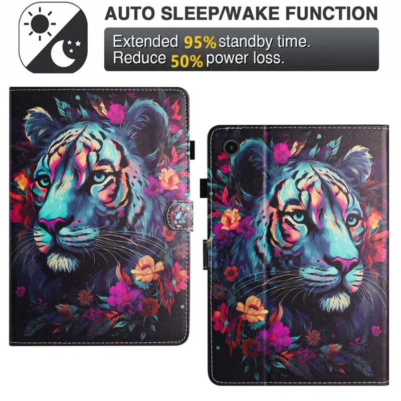 For Samsung Galaxy Tab A11+ / A9+ PU Leather Case Anti-Scratch Tablet Cover with Card Slots - Tiger
