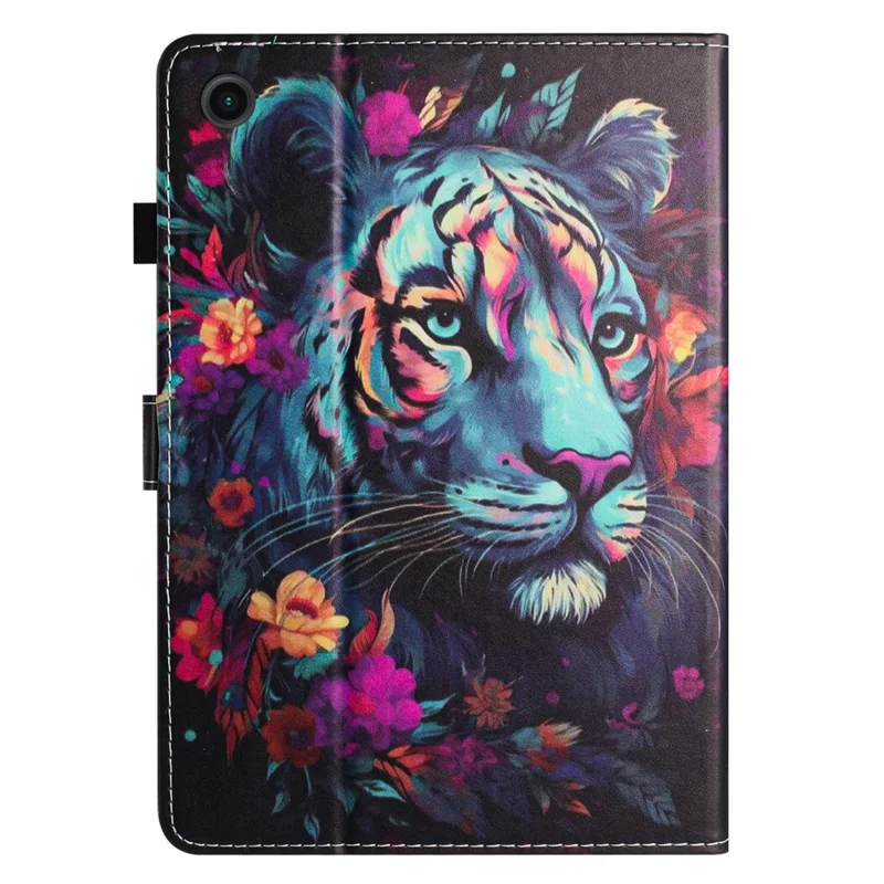 For Samsung Galaxy Tab A11+ / A9+ PU Leather Case Anti-Scratch Tablet Cover with Card Slots - Tiger