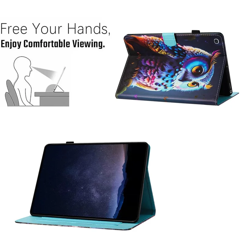 For Samsung Galaxy Tab S6 Lite (2024) / (2022) / (2020) P610 Case Stylish Pattern Leather Stand Cover with Card Slots - Owl