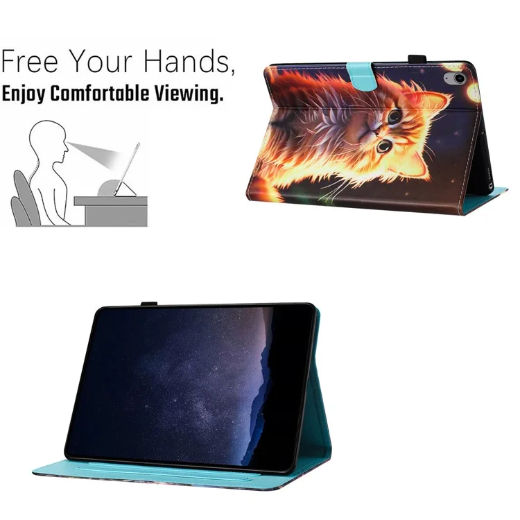 For iPad (2025) / 10.9 (2022) Case Pattern Printing Full Protection PU Leather Stand Tablet Cover - Cat
