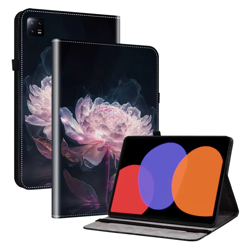 For Xiaomi Pad 6 / Pad 6 Pro Case Pattern Printing Leather Stand Tablet Cover with Card Slots - Purple Peony