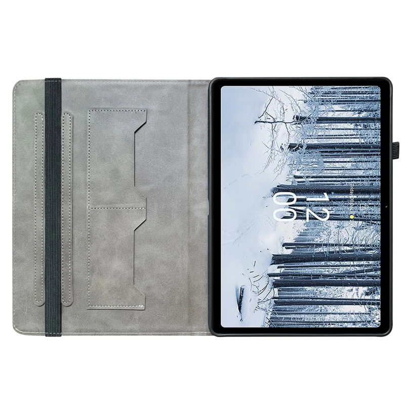 For Nokia T21 Case Pattern Printing PU Leather Tablet Cover with Card Slots Stand - Purple Peony