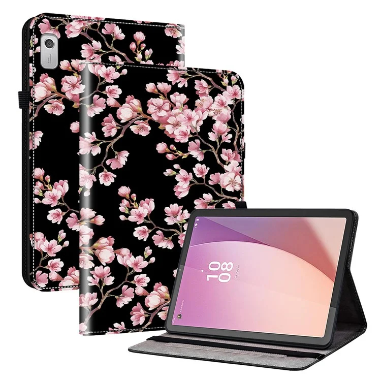 For Lenovo Tab M9 Case PU Leather Pattern Card Slots Tablet Protector - Plum Blossom