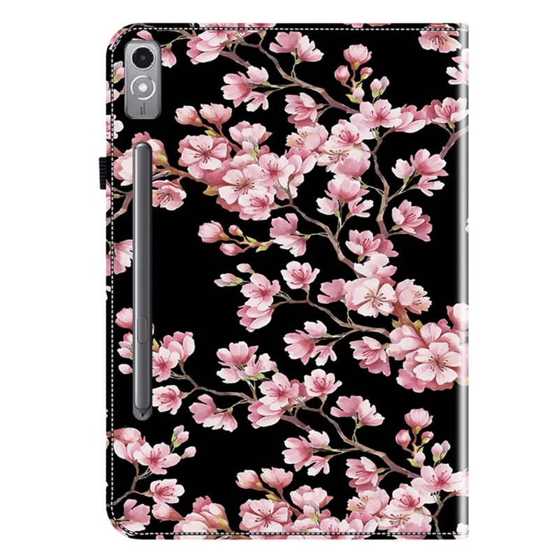 For Lenovo Tab P12 Case Pattern Printing Card Slots Tablet Shell with Foldable Stand - Plum Blossom