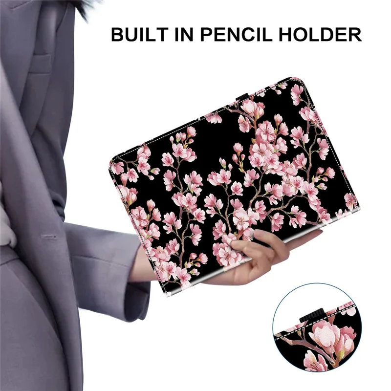 For Lenovo Tab P12 Case Pattern Printing Card Slots Tablet Shell with Foldable Stand - Plum Blossom