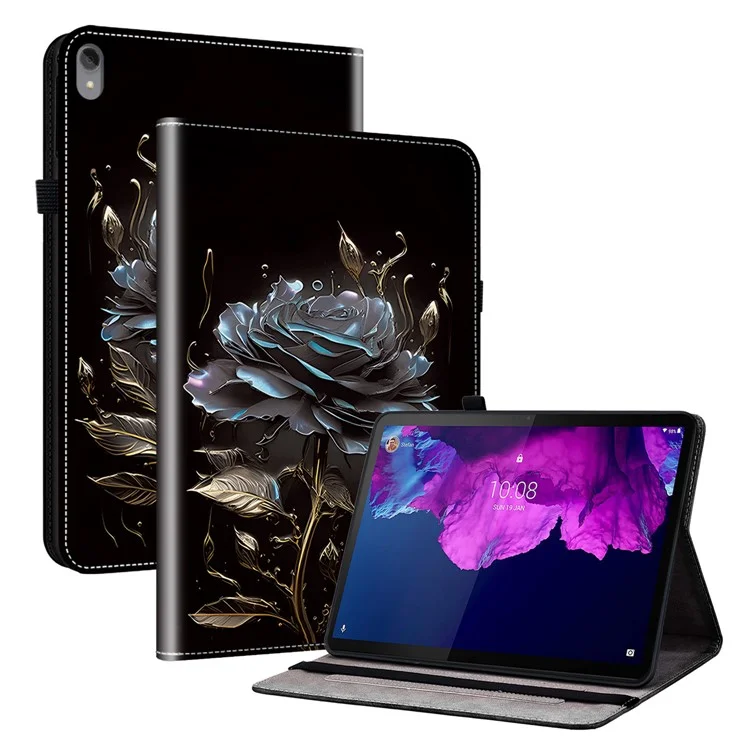 Funda para Lenovo Tab P11 TB-J606F, de piel sintética con estampado, con soporte - Negro Rosa