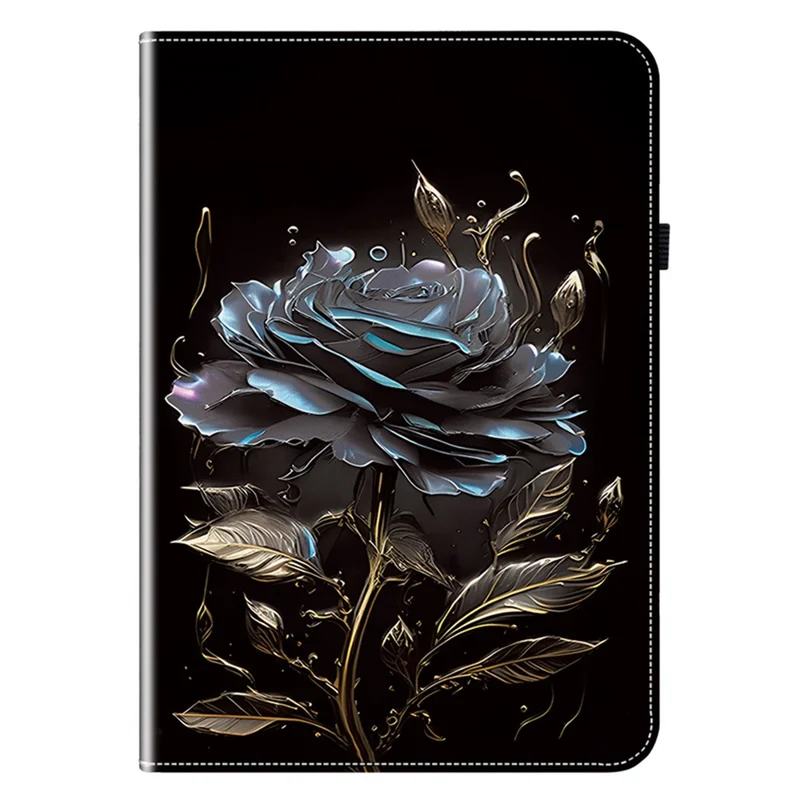 For Samsung Galaxy Tab A9 Case with Stand Leather Pattern Printed Tablet Cover - Black Rose