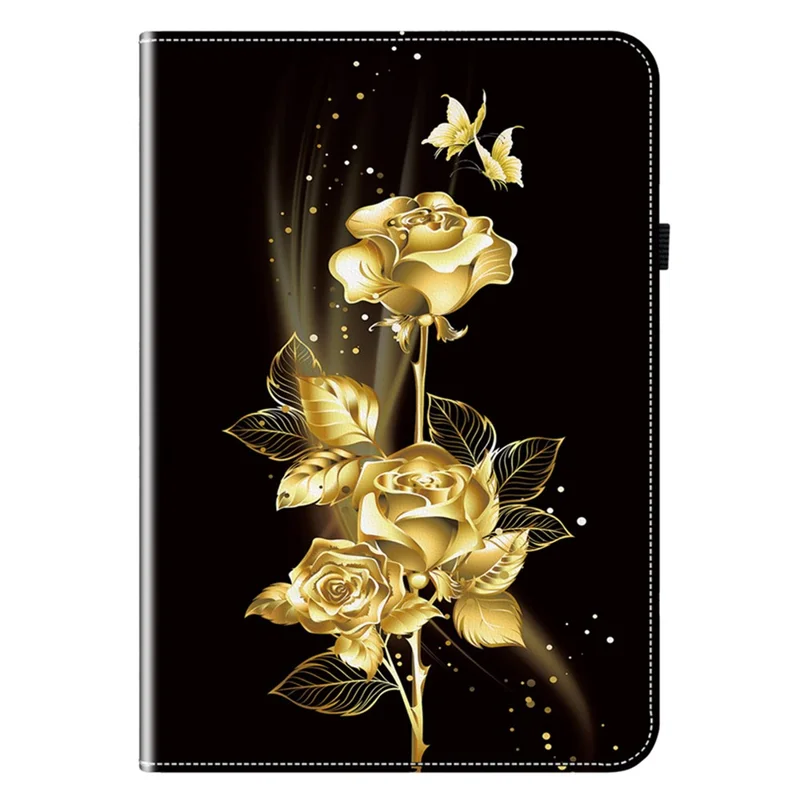 Para Samsung Galaxy Tab A9 Funda con soporte Patrón de cuero impreso Cubierta de la tableta - Mariposa dorada rosa