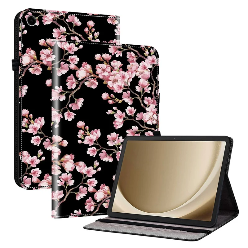 Stand Case for Samsung Galaxy Tab A9+ Pattern Print PU Leather Tablet Cover - Plum Blossom