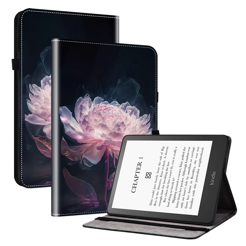 Für Amazon Kindle Paperwhite 5 (2021) Case Pattern PU Leder Stand Kartensteckplätze Schutzhülle - Purple Peony