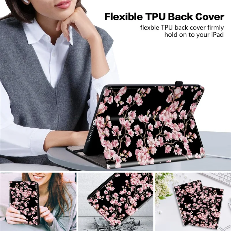 For Amazon Kindle Paperwhite 5 (2021) Case Pattern PU Leather Stand Card Slots Protective Cover - Plum Blossom