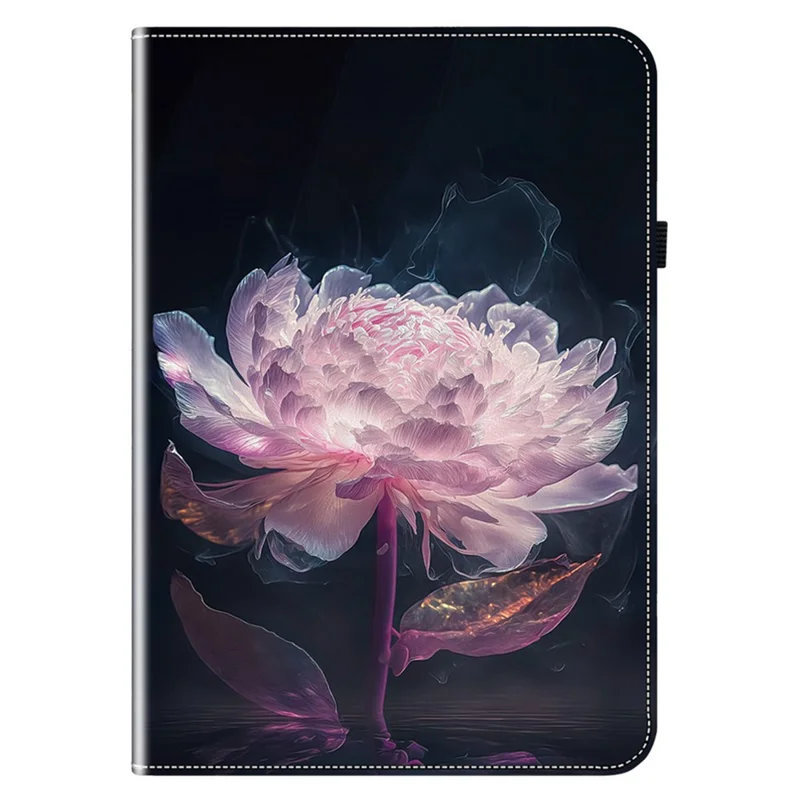 For Samsung Galaxy Tab S7+ / S7 FE / S8+ Case PU Leather Flip Cover Pattern Printing Anti-Drop Tablet Shell - Purple Peony