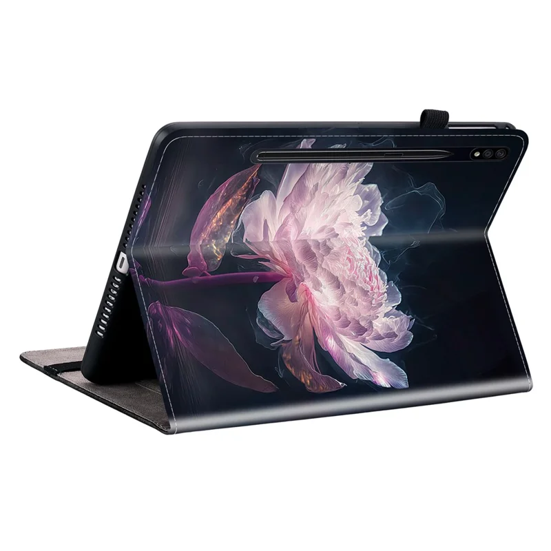 For Samsung Galaxy Tab S7+ / S7 FE / S8+ Case PU Leather Flip Cover Pattern Printing Anti-Drop Tablet Shell - Purple Peony