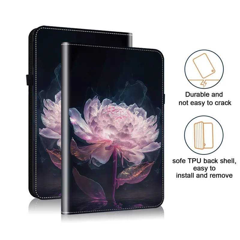 For Samsung Galaxy Tab S7+ / S7 FE / S8+ Case PU Leather Flip Cover Pattern Printing Anti-Drop Tablet Shell - Purple Peony